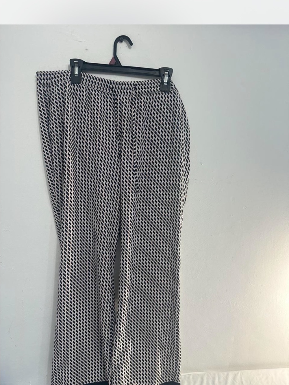 Talbots Black & White Geometric Wide-Leg Pull-On Pants